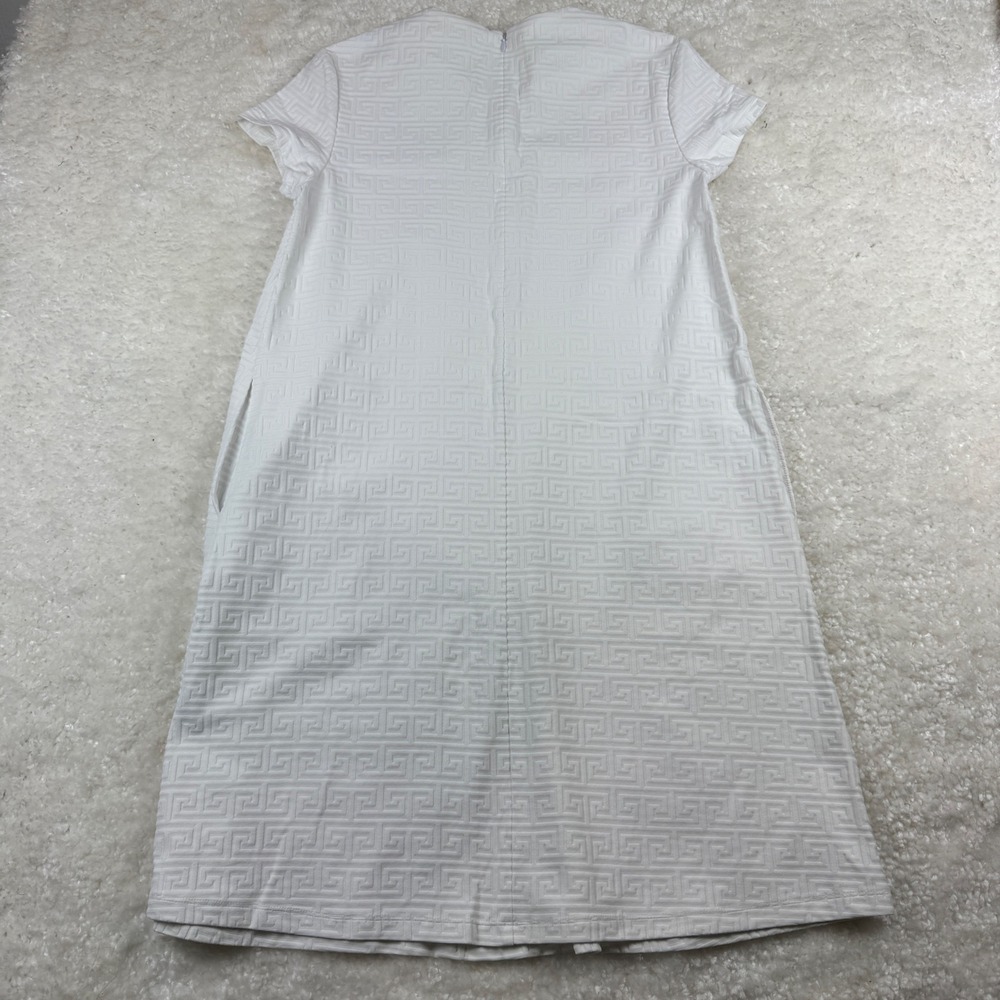 J.McLaughlin Catalina Cloth A-Line Dress Small White Greek Key Textured Pockets - Picture 7 of 7